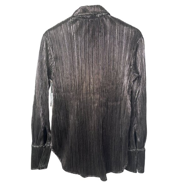Good American Chrome Lamé Plissé Button Shirt - Picture 2 of 9